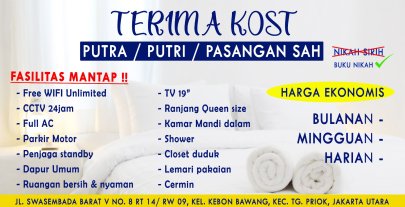 Kost Pria Wanita Swasembada dekat Pelabuhan Priok, Astra Sunter, Kelapa Gading, Kantor Walikota