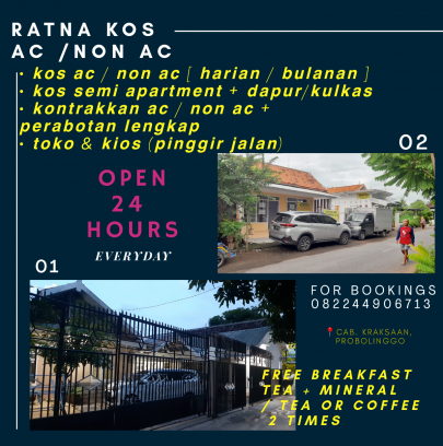 RATNA KOS AC/NON AC 1, HARIAN/BULANAN, K.Mandi Dalam, WiFi, Parkir Mobil, TV, Spring Bed