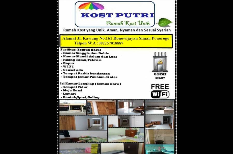 KOST PUTRI ELVA ( JL.KAWUNG 161.RONOWIJAYAN SIMAN PONOROGO )