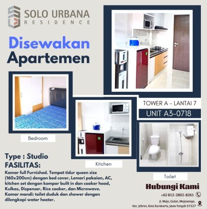 Disewakan Unit Apartemen di Solo Urbana Residence Full Furnished