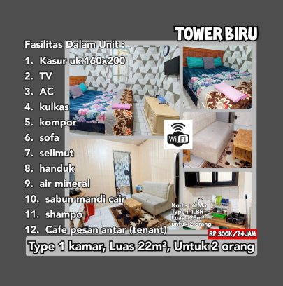 sewa apartemen modern land tangerang harian type 1BR ber-2 atau type 2BR ber-4