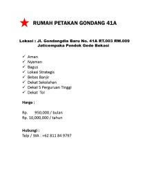 Disewakan Rumah Petakan Gondang 41A. Telp/WA. 0811849797